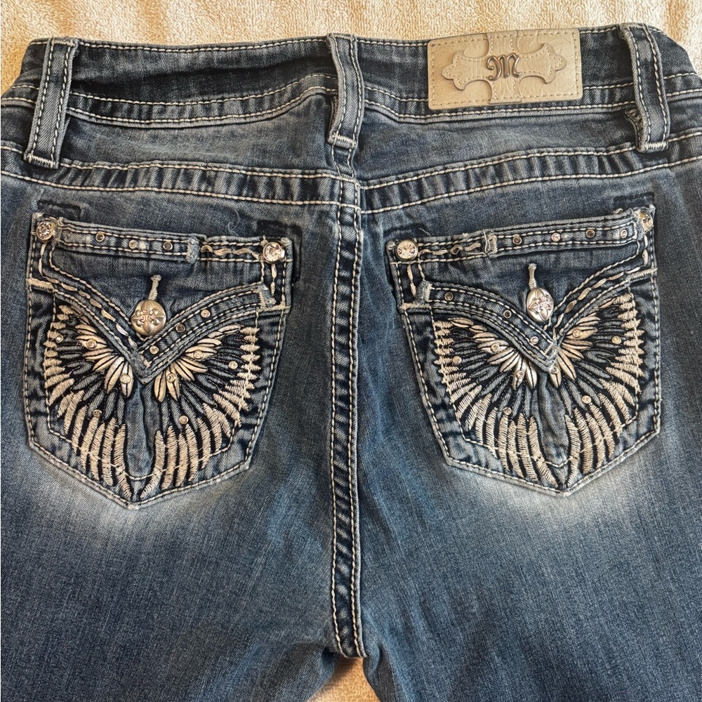 Miss Me Boot Cut Jeans Blue Silver Embroidery